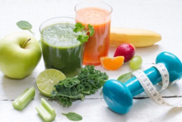 Fresh veggie juice and weights